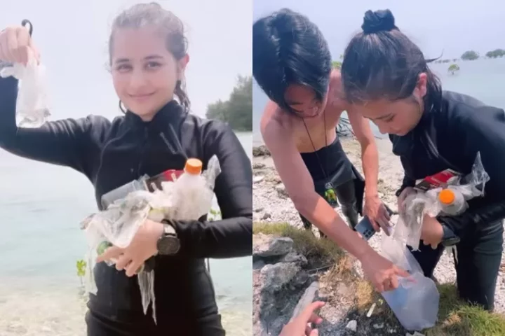 Niatnya healing lewat diving, Prilly Latuconsina dibuat sedih dengan sampah plastik di pulau: Sayang sekali!