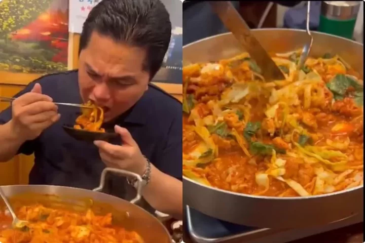 Erick Thohir nyobain makanan khas Korea, Gopchang sapi di kampung halaman Jin BTS: panas dan pedas!