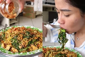 Resep Indomie pedas kangkung balacan ala Farida Nurhan yang sempat viral di media sosial, yuk buat