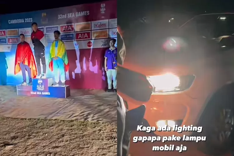 Unik! Sea Games Kamboja tidak ada lighting, cuma di sorot pake lampu mobil, netizen: Kayak lomba tarkam..