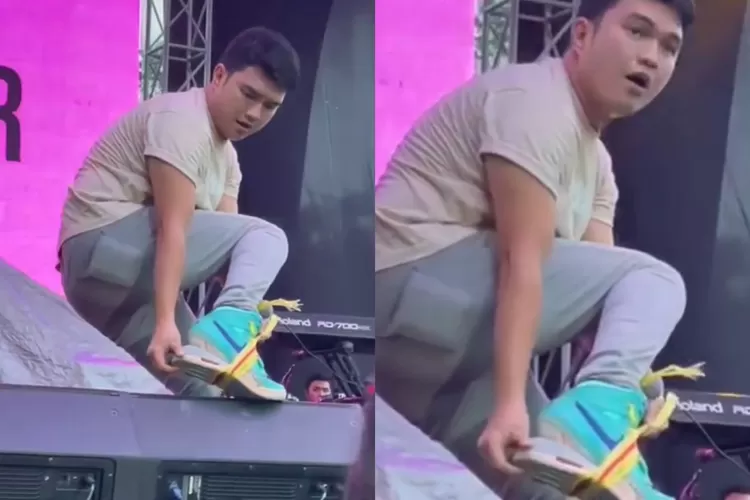 Sepatunya jebol saat manggung, Aldi Taher malah pamer saat di tali rafia : yang penting iman nggak jebol..