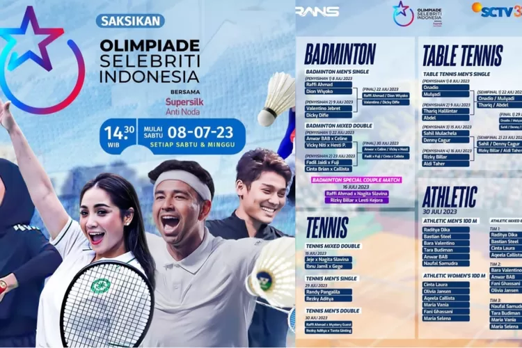 Cek jadwal pertandingan 4 cabang olahraga Olimpiade Selebriti Indonesia, ada Raffi Ahmad dan Jeje Govinda